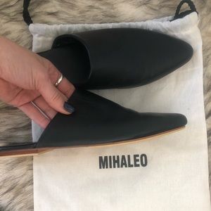 Mihaleo Black leather mules flats 8